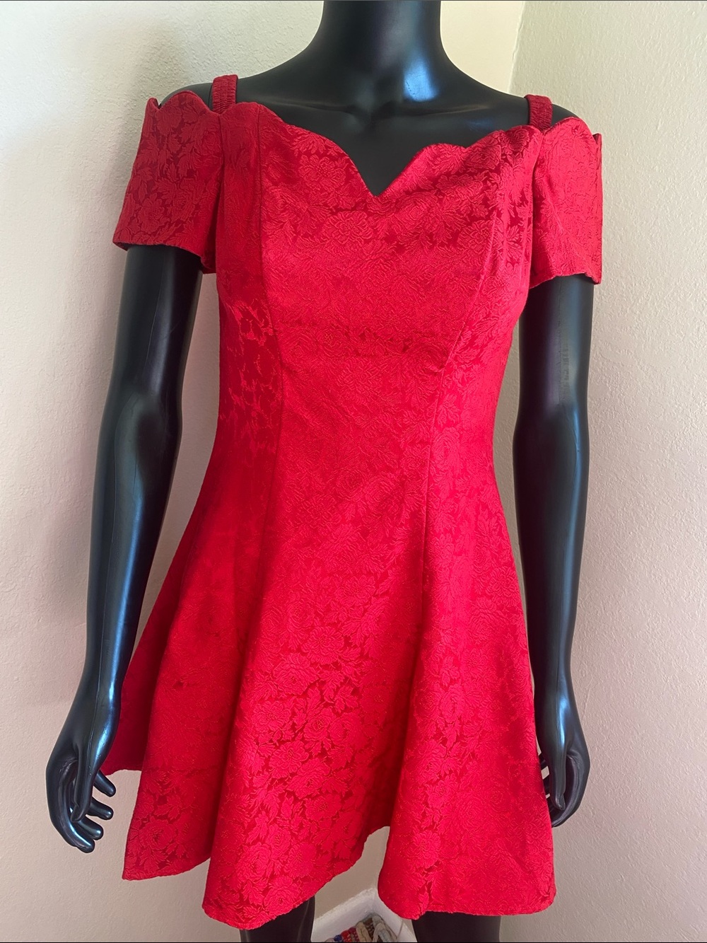 VINTAGE All that Jazz Red Hot Off-Shoulder Fit & Flare Mini Dress